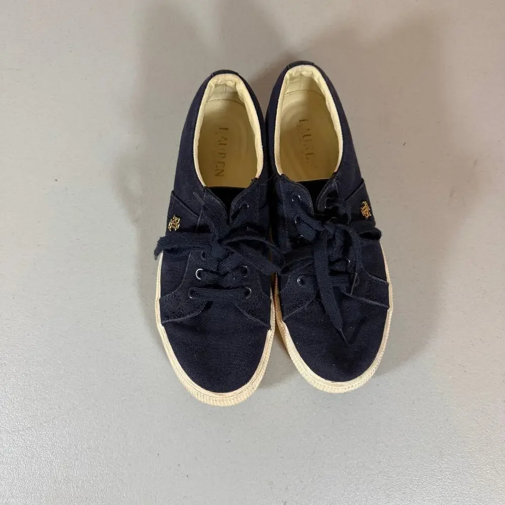 Lauren Ralph Lauren Janson II Canvas Sneakers Womens 6.5B Gold Logo Detail